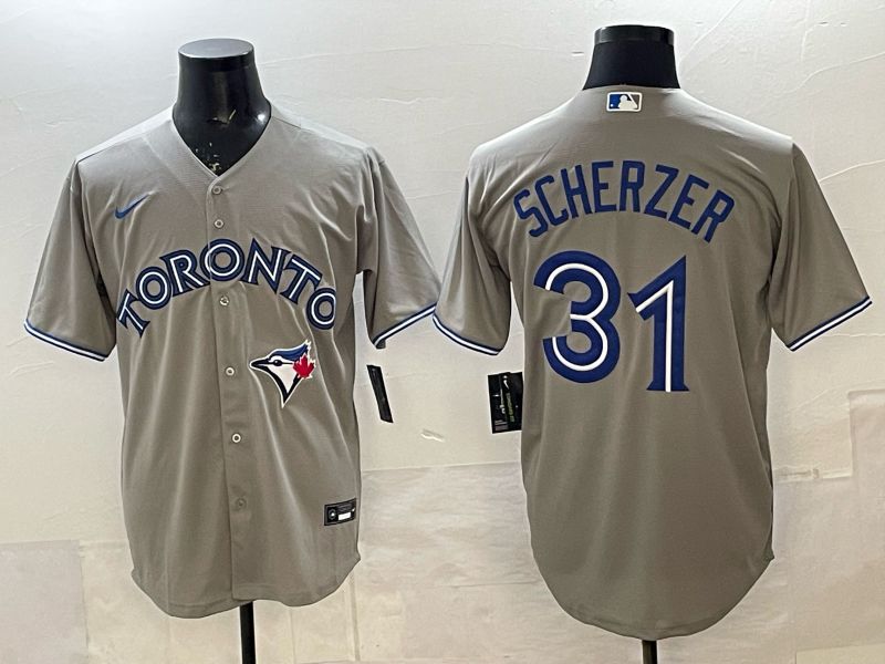 Men 2025 Nike Toronto Blue Jays #31 Scherzer Grey Game MLB Jersey 01